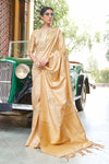 Attractive Cream Woven Banarasi Silk Saree With Blouse