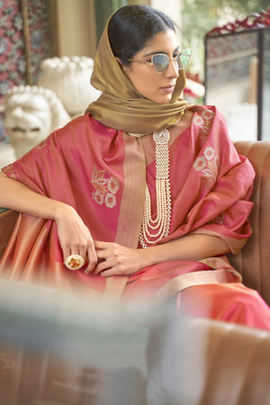 Fency Pink Color Heavy Pallu Banarasi Saree