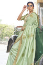 Tea Green Woven Banarasi Silk Saree With Blouse
