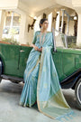 Baby Blue Woven Banarasi Silk Saree With Blouse