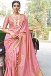 Gold Zari Designer Butta Pink Color Banarasi Saree