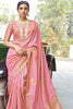 Gold Zari Designer Butta Pink Color Banarasi Saree