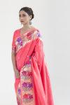 Punch Pink Woven Printed Kanjivaram Saree With Blouse - Bahuji - Premium Silk Sarees Online Shopping Store