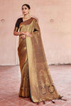 Charcoal Black & Golden Zari Woven Kanjivaram Silk  Saree With Blouse - Bahuji - Premium Silk Sarees Online Shopping Store