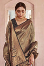 Charcoal Black & Golden Zari Woven Kanjivaram Silk  Saree With Blouse