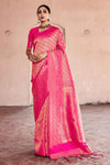 Pink golden zari kanjivaram silk saree