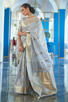 Perfect Light Grey Tissue Woven Silk Saree 