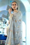 Perfect Light Grey Tissue Woven Silk Saree 