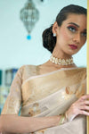 Beige Super Soft Light Cream Tissue Woven  Silk Saree With Blouse - Bahuji - Premium Silk Sarees Online Shopping Store