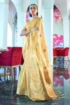 Tuscany Light Yellow Tissue Woven Silk Saree With Blouse - Bahuji - Premium Silk Sarees Online Shopping Store