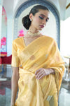 Tuscany Light Yellow Tissue Woven Silk Saree With Blouse - Bahuji - Premium Silk Sarees Online Shopping Store