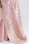 Rosewood Light Pink Lenen Silk Saree With Blouse - Bahuji - Premium Silk Sarees Online Shopping Store