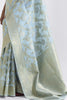 Blooming Sky Blue Lenen Silk Saree With Blouse - Bahuji - Premium Silk Sarees Online Shopping Store