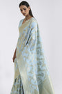 Blooming Sky Blue Lenen Silk Saree With Blouse