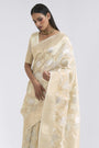 Sand Dollar Cream Lenen Silk Saree With Blouse