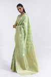 Heavy Woven Zari Design Pista Banarasi Saree