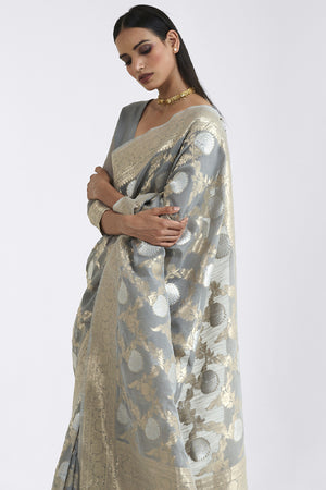 Festival Grey Banarasi Silk Saree