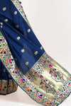 Navy Blue and Golden Paithani Silk Saree With Blouse - Bahuji - Premium Silk Sarees Online Shopping Store