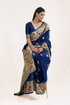 Navy Blue and Golden Paithani Silk Saree With Blouse - Bahuji - Premium Silk Sarees Online Shopping Store