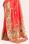 Fire Orange Paithani Silk Saree With Blouse - Bahuji - Premium Silk Sarees Online Shopping Store
