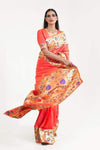 Fire Orange Paithani Silk Saree With Blouse - Bahuji - Premium Silk Sarees Online Shopping Store