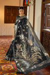 Black Soft Linen Banarasi Saree with Rich Pallu - Bahuji - Premium Silk Sarees Online Shopping Store