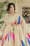Chalk Stone Creame Colour Cotton Silk Saree  With Plan Blouse - Bahuji - Premium Silk Sarees Online Shopping Store