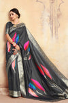 Coal Black Colour Cotton Silk Saree  With Plan Blouse - Bahuji - Premium Silk Sarees Online Shopping Store