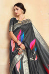 Coal Black Colour Cotton Silk Saree  With Plan Blouse - Bahuji - Premium Silk Sarees Online Shopping Store