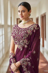 Purple Designer Wedding Saree with Blouse Set