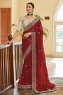 Red Heavy work Designer Saree with Blouse Set