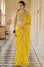 Yellow Designer Premium Saree with Blouse Set