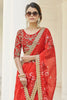 Red Designer Embroidery Saree with Blouse Set