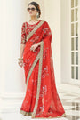 Red Designer Embroidery Saree with Blouse Set