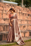 Light Chestnut Linen Silk Saree With Blouse