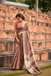 Light Brown Linen Silk Saree With Blouse