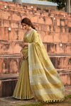 Corn Yellow Linen Silk Saree With Blouse