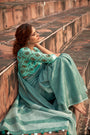 Teal Green Linen Silk Saree With Blouse