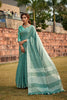 Teal Green Linen Silk Saree With Blouse