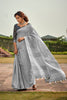 Pewter Grey  Linen Silk Saree With Blouse