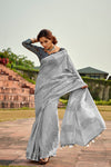 Grey Linen Silk Saree With Blouse