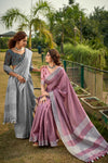 Pewter Grey  Linen Silk Saree With Blouse