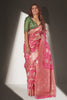 Pink and Golden Zari Woven Pure Silk Saree With Green Blouse