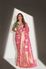 Pink and Golden Zari Woven Pure Silk Saree With Green Blouse