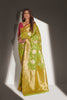 Light Parrot and Golden Zari Woven Pure Silk Saree With Pink Blouse