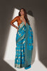 Cerulean Blue and Golden Zari Woven Pure Silk Saree With Orange Blouse