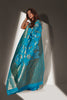 Cerulean Blue and Golden Zari Woven Pure Silk Saree With Orange Blouse