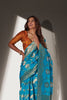 Cerulean Blue and Golden Zari Woven Pure Silk Saree With Orange Blouse