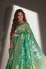 Light Green and Golden Zari Woven Pure Silk Saree With Pink Blouse