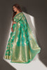 Light Green and Golden Zari Woven Pure Silk Saree With Pink Blouse
